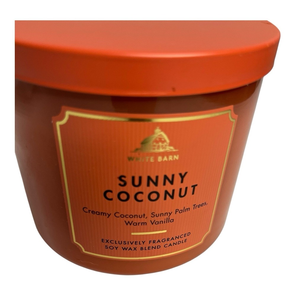 White Barn Bath & Body Works Sunny Coconut 3 Wick Scented Candle 14.5 oz lid - Picture 4 of 8